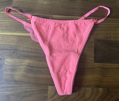 Vtg  11 Victoria Secret Love PINK Lace Back V-String Panties Sz M Bows Bling