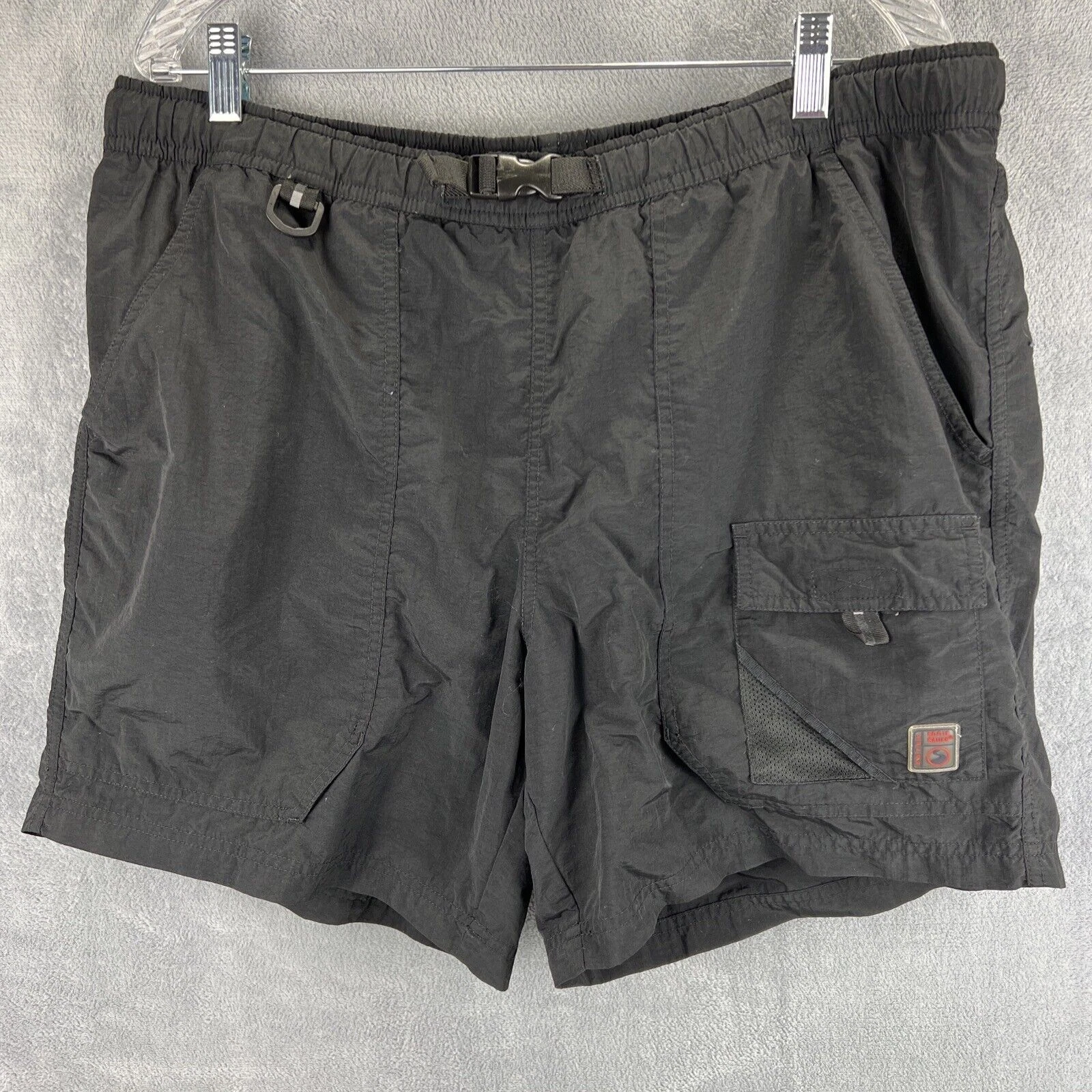 Eddie Bauer Sport Shorts Mens Large Black EBTEK Belted Lined Pockets Hybrid 6"