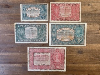 079 Poland / Polen Set 5 Pcs 1/2 20 Marek Polskich 1919/1920