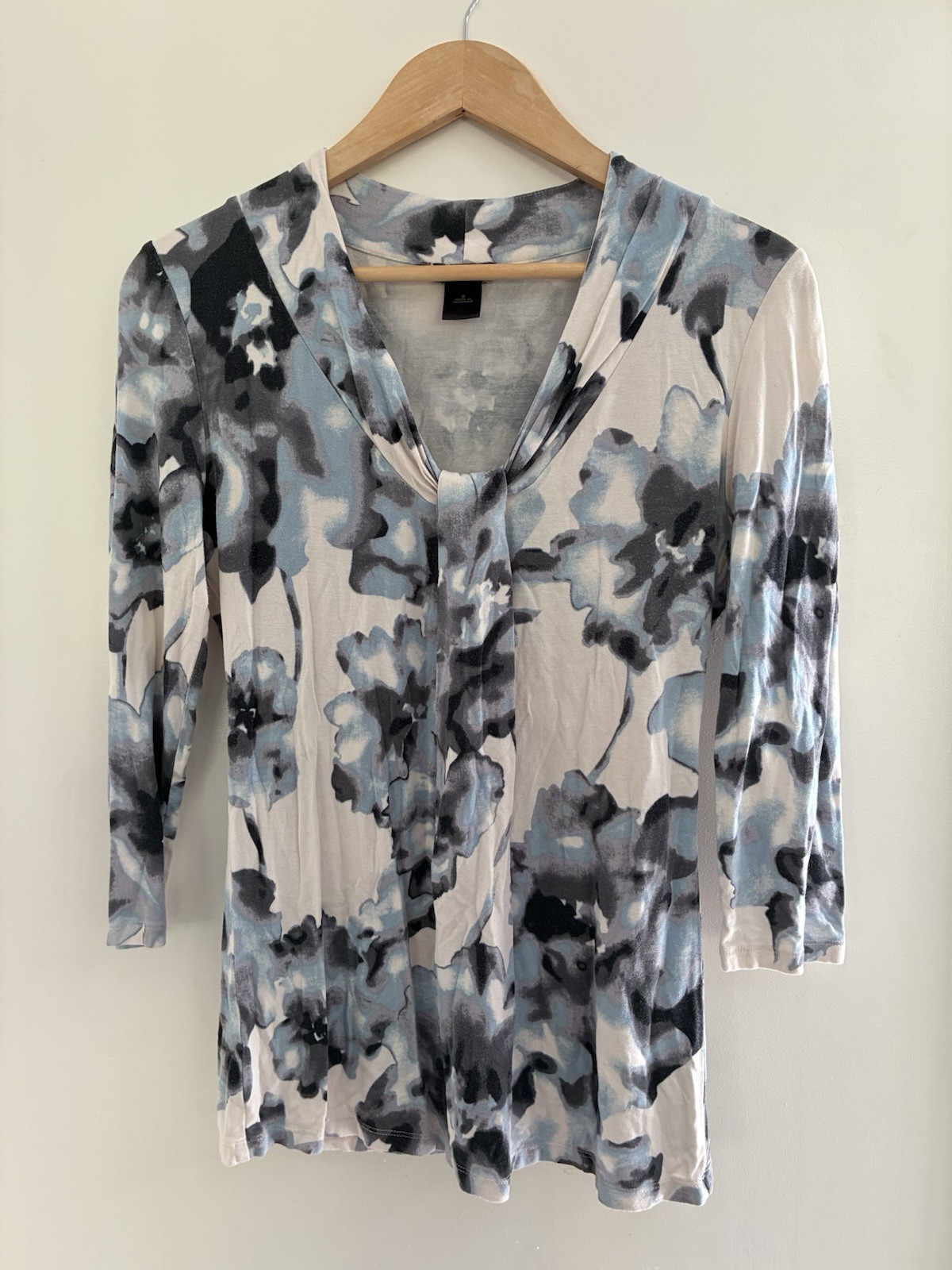 Ann Taylor Womens Allover Floral Sheer Rayon Blend 3/4 Sleeve Shirt Blue White S