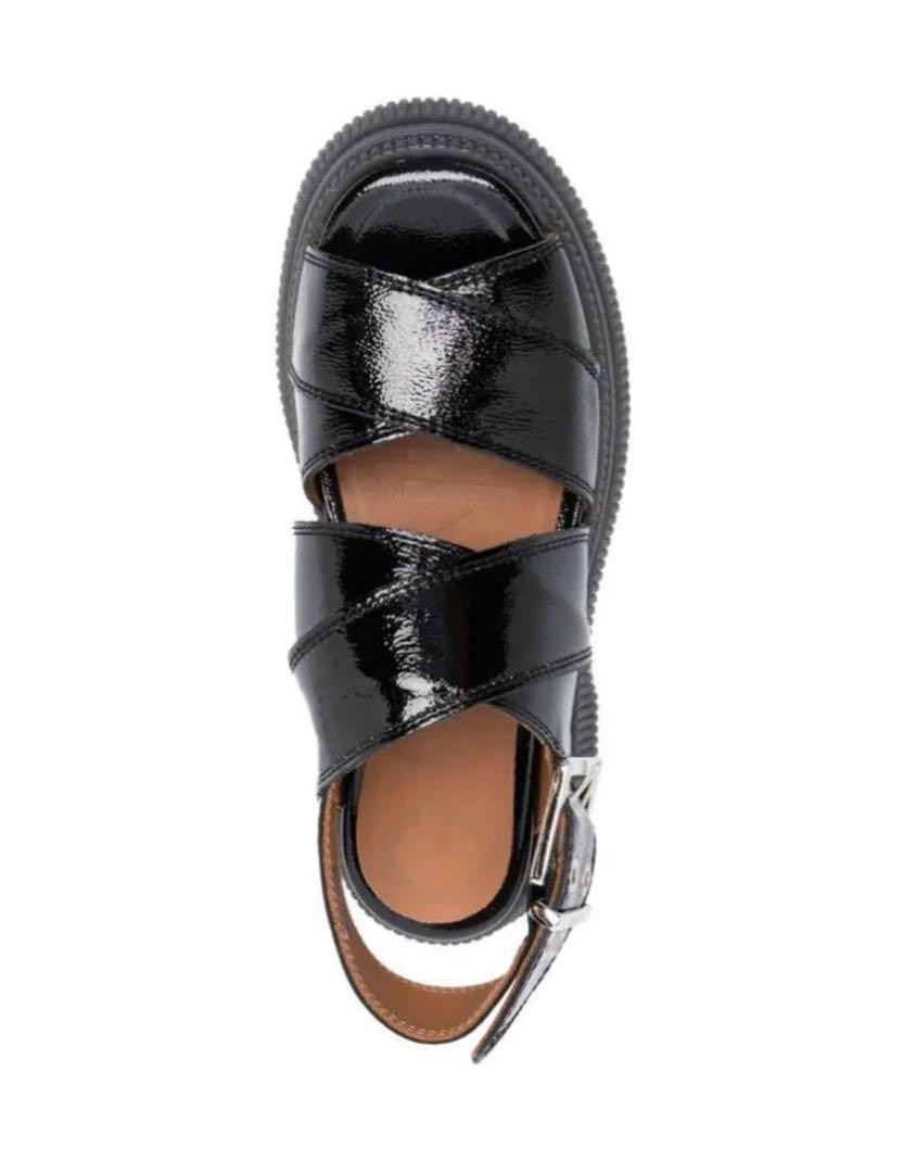SAOLA Sandali Donna 7.5US Ganni Nero Pelle Verniciata Suola Spessa Edizione Limitata Rari M