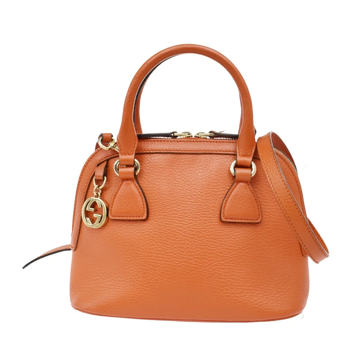 GUCCI Logo Interlocking G 2Way Shoulder Hand Bag Leather Orange