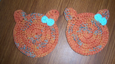 1 pair crochet orange cats with bow handmade coasters 100 cotton