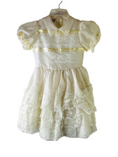 Vintage 70s Kids Girls 7 Frilly Ruffled Lace Pointed Collar Dress USA Princess