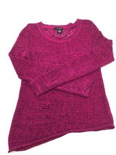 134 Dkny Women'S Pink Knitted Asymmetric Hem Long Sleeve Sweater Size Xs