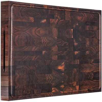 AZRHOM Extra Large Thick Walnut Wood End Grain Cutting Board 24x18x2 In, Wood...