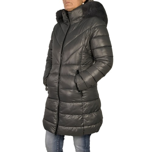 Daunen Frauen Lang Winter Jacke Gepolstert mit Kapuze Pelz Veque - Bild 4 von 41
