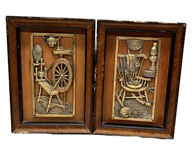 Turner Wall Accessory Art 3D Framed Early American Cabin Cottage Decor Set Vtg