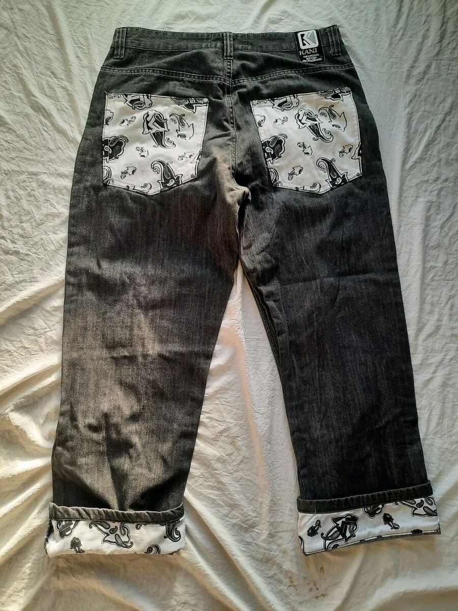 VTG 90s Hip Hop Karl Kani Baggy Denim Jeans 38x34 black