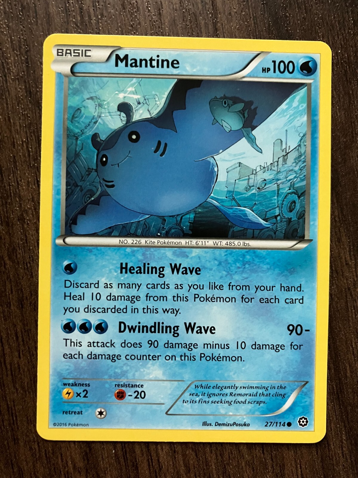 Mantine 27/114 - 2016 Pokemon Steam Siege Common Card - CLEAN  NM