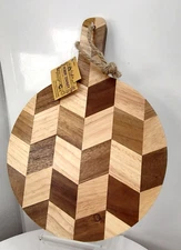 Fabulous Round Wood Robert Stanly Charcuterie Board 13.8 x9.84 Checkered Pattern