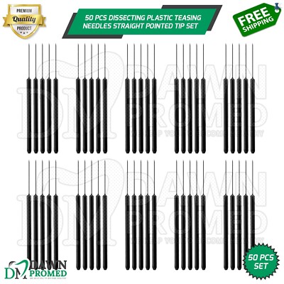 50 Pcs Dissecting Teasing Needle Straight Pointed Tip With Plastic Handle Set