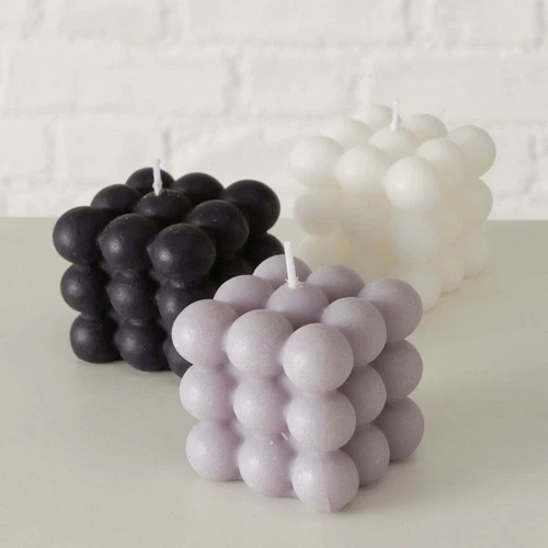 Kerzen-Set Bubble aus Wachs, Farben Grau-Schwarz-Weiß, Dekoration, Geschenkidee