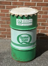 Vintage Quaker State Oil Barrel Drum Trash Can Garage Art Shop Motor Oil