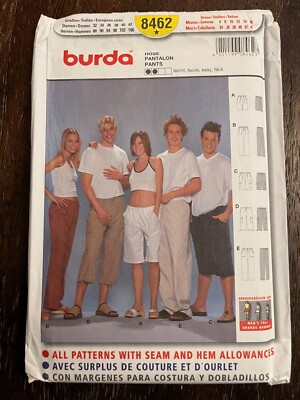 Burda 8462 UNCUT Sewing Pattern, Unisex Pants, Misses' 6-16, Men's 34-44