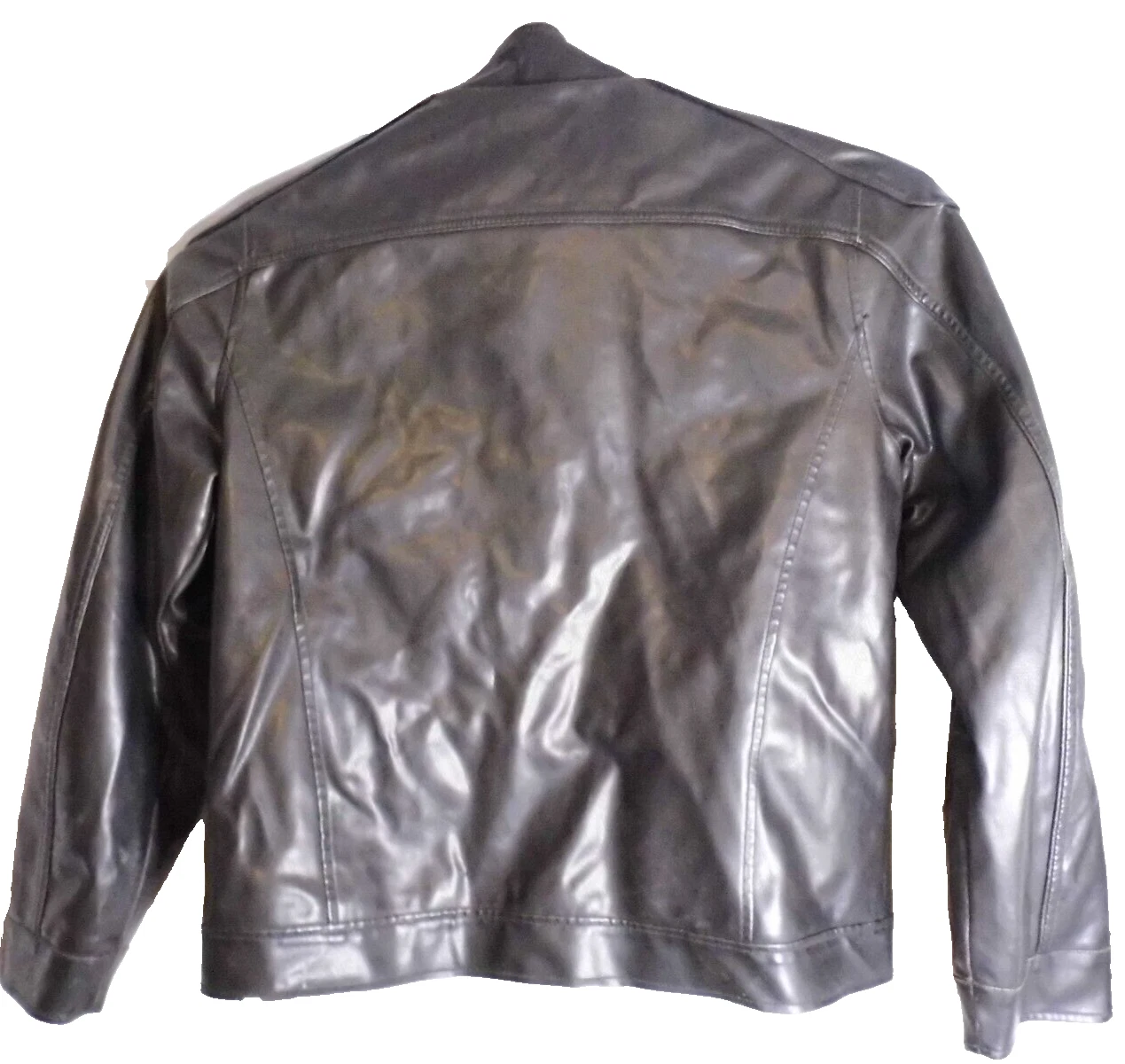 Coat Vintage Decoded Black Vegan Leather Men's Jacket Lined Biker style Large - product detail image 11