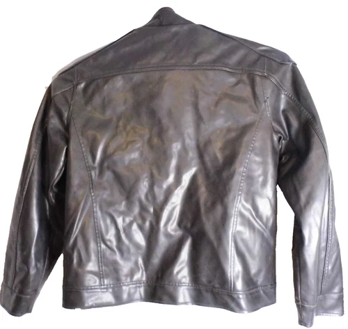 Coat Vintage  Decoded Black Vegan Leather Men's Jacket Lined Biker style Large image 11