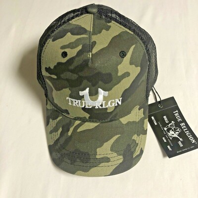TRUE RELIGION TRUCKER CAP HAT CAMO COTTON POLYESTER TR2324 One Size Fits  All