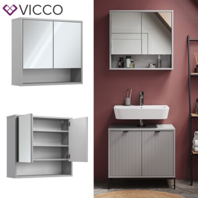 Spiegelschrank für Badezimmer Eliza 70 x 65 cm, Grau, Badezimmer, Ablage Vicco