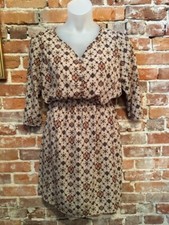 Trinity Beige Grey Tile Print Boho Casual Summer Short Dress L Boutique