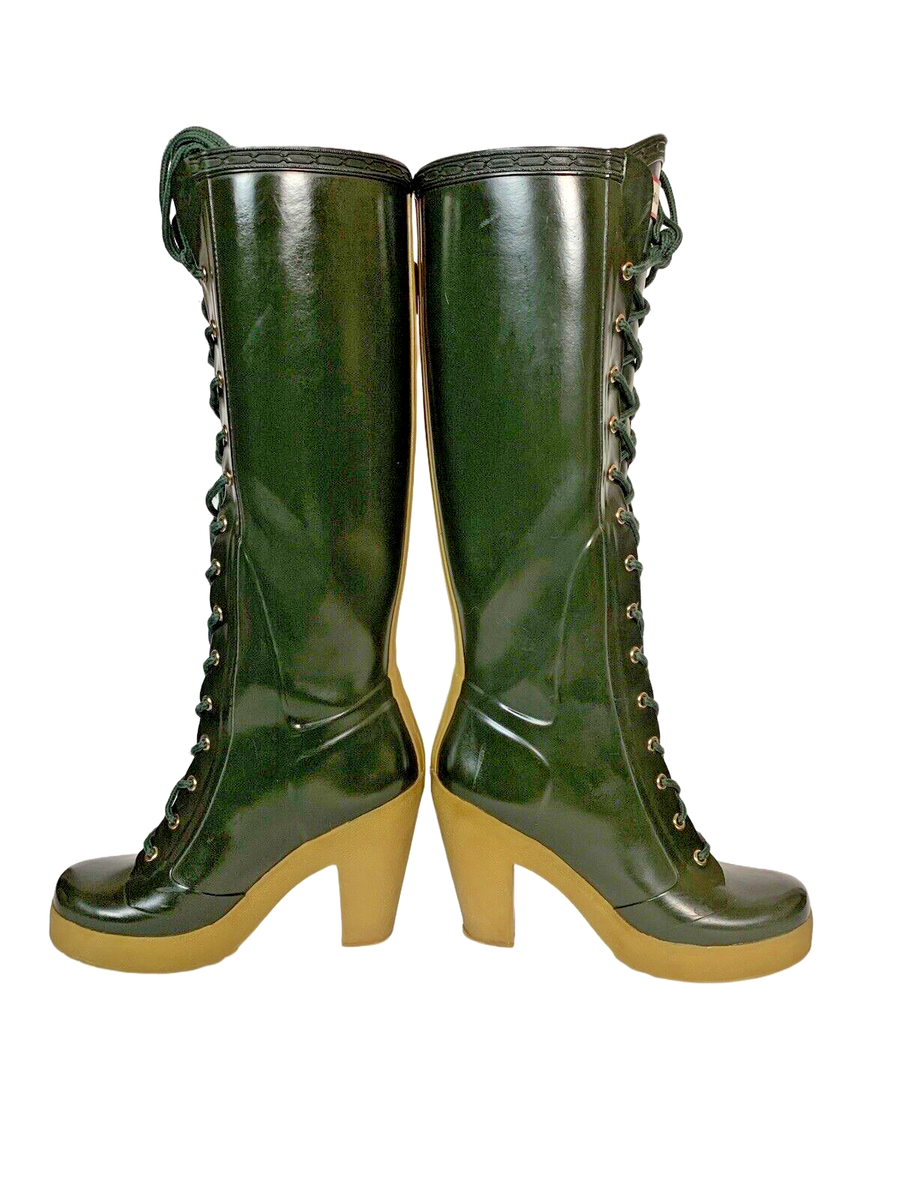 HUNTER RARE Lapin Knee High Lace Up Platform Heel Green