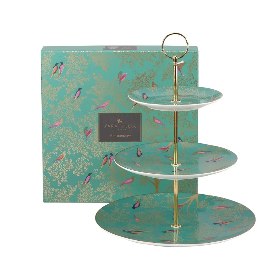 Sara Miller  Tier Cake Stand With 22 Carat Gold Bird Design for Afternoon Tea - Image 2 of 3