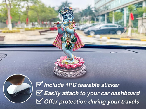 Bangbangda Krishna Statue for Car Dashboard - 3.9”H Polystone Hindu God Krishna - Picture 4 of 12