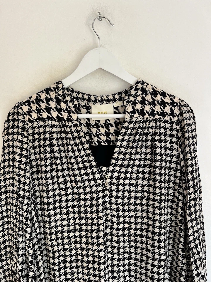 Anthropologie Maeve Black White Houndstooth Mini Dress Frill Designer Size XS 8 - Image 3 of 4