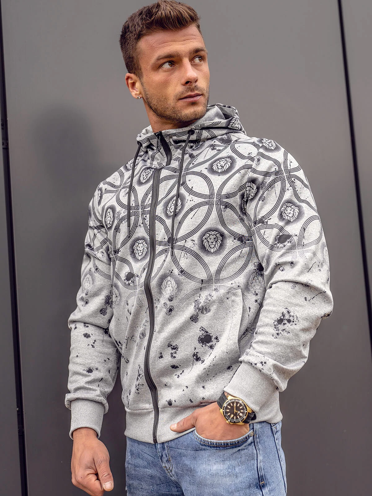 SACAI Kapuzenpullover Sweatjacke Sweatshirt Pullover Hoodie Print Herren BOLF Aufdruck