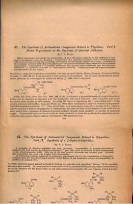 2 1946 Articles Synthesis Antimalarial Drug Niquidine Quinolyl Carbinol Pandemic