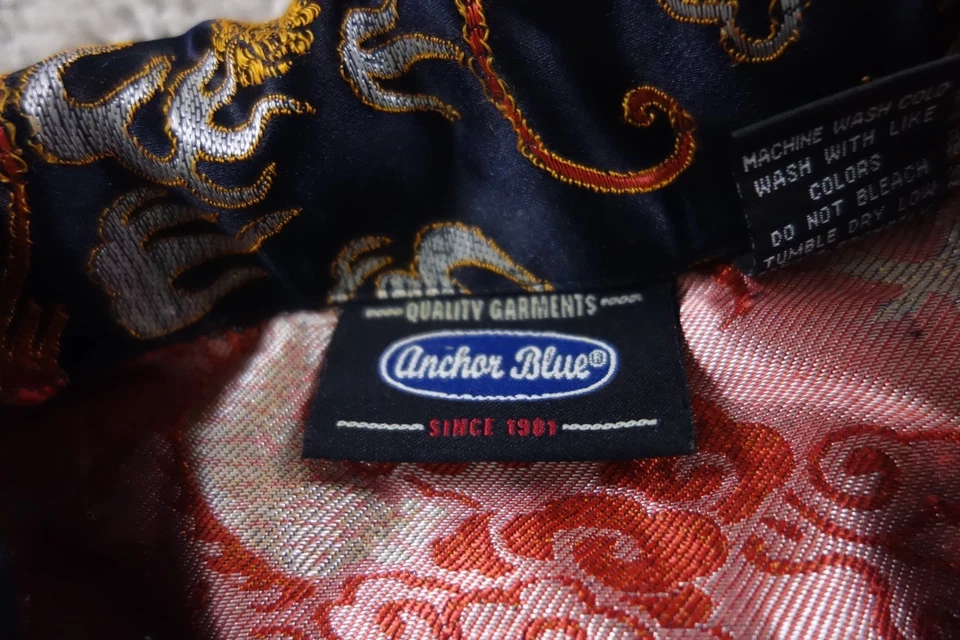 Vintage Anchor Blue Shirt Mens Large Black Button Up Dragons Embroidered Y2K 90s - Image 4 of 4