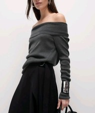 BNWT M&S Charcoal Grey Off The Shoulder Bardot Jumper. Sz 16. Oversized Fit.