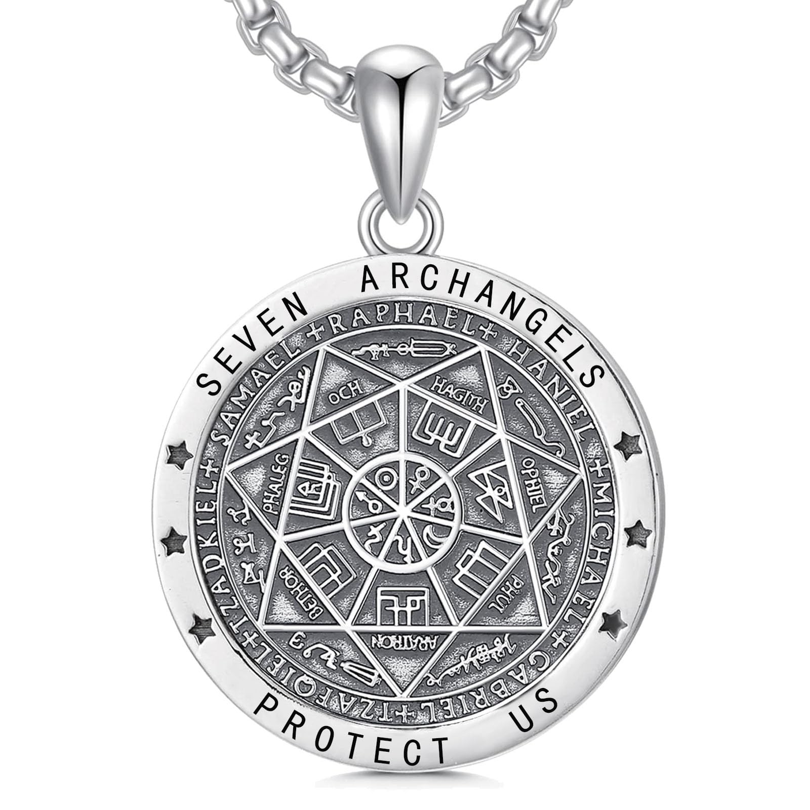 Sterling Silver Seven Archangels Pendant Necklace for Men - Divine Protection Amulet