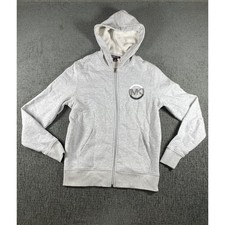 Michael Kors Mens Gray Full Zip Hoodie MK Logo Fleece Lined Sweatshirt Small