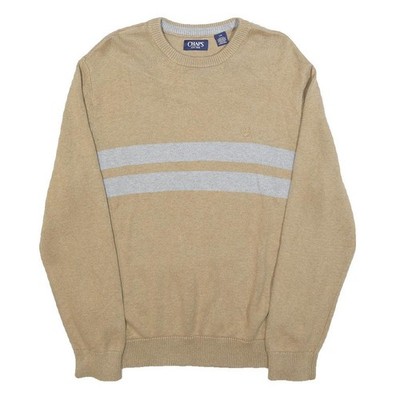 CHAPS Herren Beige-Grau Gestreifter Strickpullover Rundhalsausschnitt L