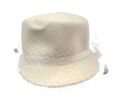 Gigi Burris Women's White Estella Wool Newsboy Cap Veil One Size NWT $375
