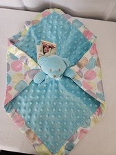 BLANKETS BEYOND BLUE BEAR MINKY DOTS SATIN TRIM SECURITY BLANKET LOVEY NEW