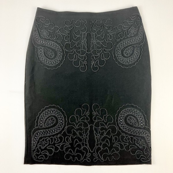 Liz Jordan Knee Pencil Skirt Office Size 10 Black Floral Embroidered As New