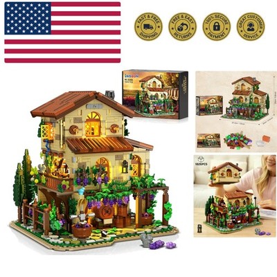 Winery Chateau House Building Set with Lights, Vineyard Castle Construction M...