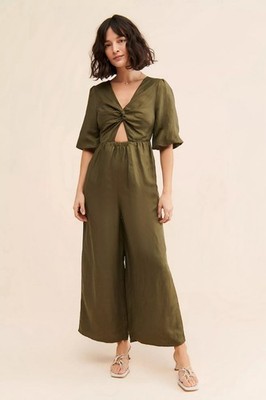Anthropologie Sancia olivgrün ausgeschnitten weites Bein Overall UK 10 Small