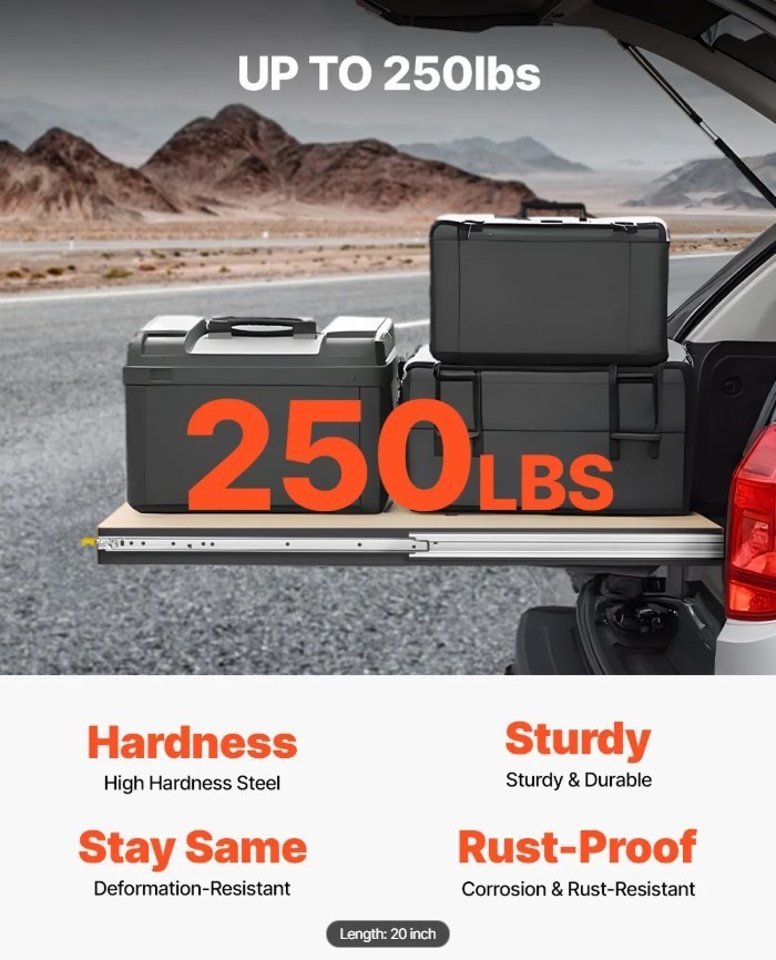 20inch, 1 Pair Locking Drawer Slides 250lbs Load