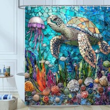 Sea Shower Curtain, Ocean Theme Underwater Blue 72"W x 72"L Pack of 1 Turtle