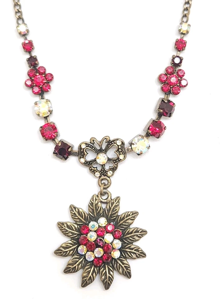 Cookie Lee бронзовый красный и прозрачный камень цветок медальон бабочка Y-капля ожерелье - Изображение 2 из 4