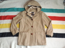 VTG Pendleton Beige Tan 100 Wool Heavy Button Hooded Cruiser Coat USA Mens M