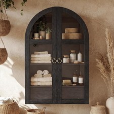 Arched Wall Cabinet with Tempered Glass Doors, 23.5 31.4 Inch Hanging Storage