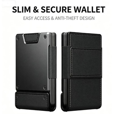 Mens Wallet Slim Metal Card Holder Cash Strap Minimalist Pull Tab Wallet for Men