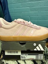 adidas Girls' Pink Beige Gum Suede Sneaker Comfort Lace Up Logo Accent 5.5