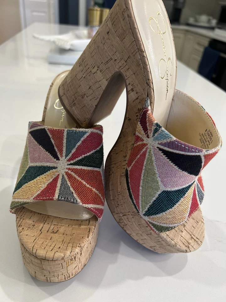 Jessica Simpson XONA- Sandalias de Corcho Plataforma Tacones Altos Multicolor Ultra Cómodas Foto 3 de 4