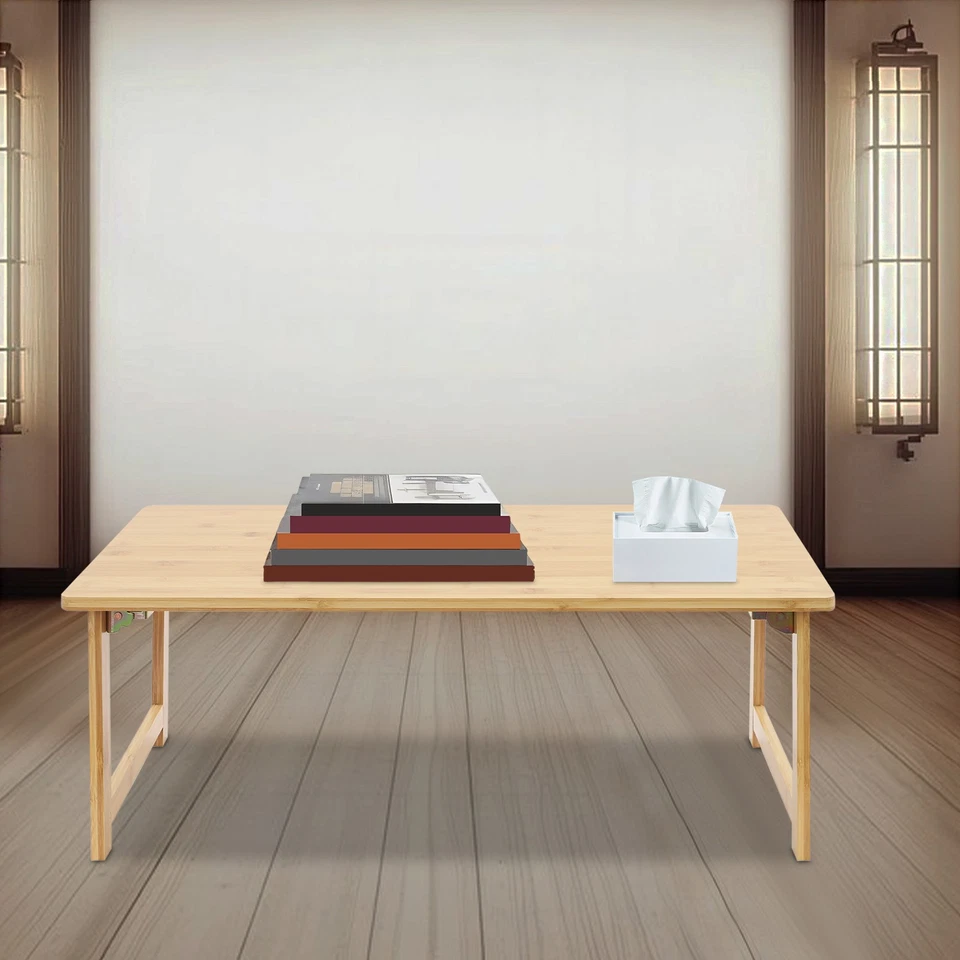 Bamboo Folding Floor Table Foldable Coffee Table Sitting Dining Table Log Color - Image 3 of 4