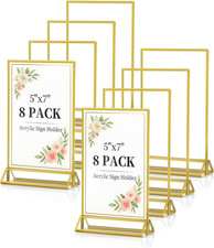 Acrylic Sign Holder 5X7In Double-Sided Display Stand with Gold Frame Clear Table